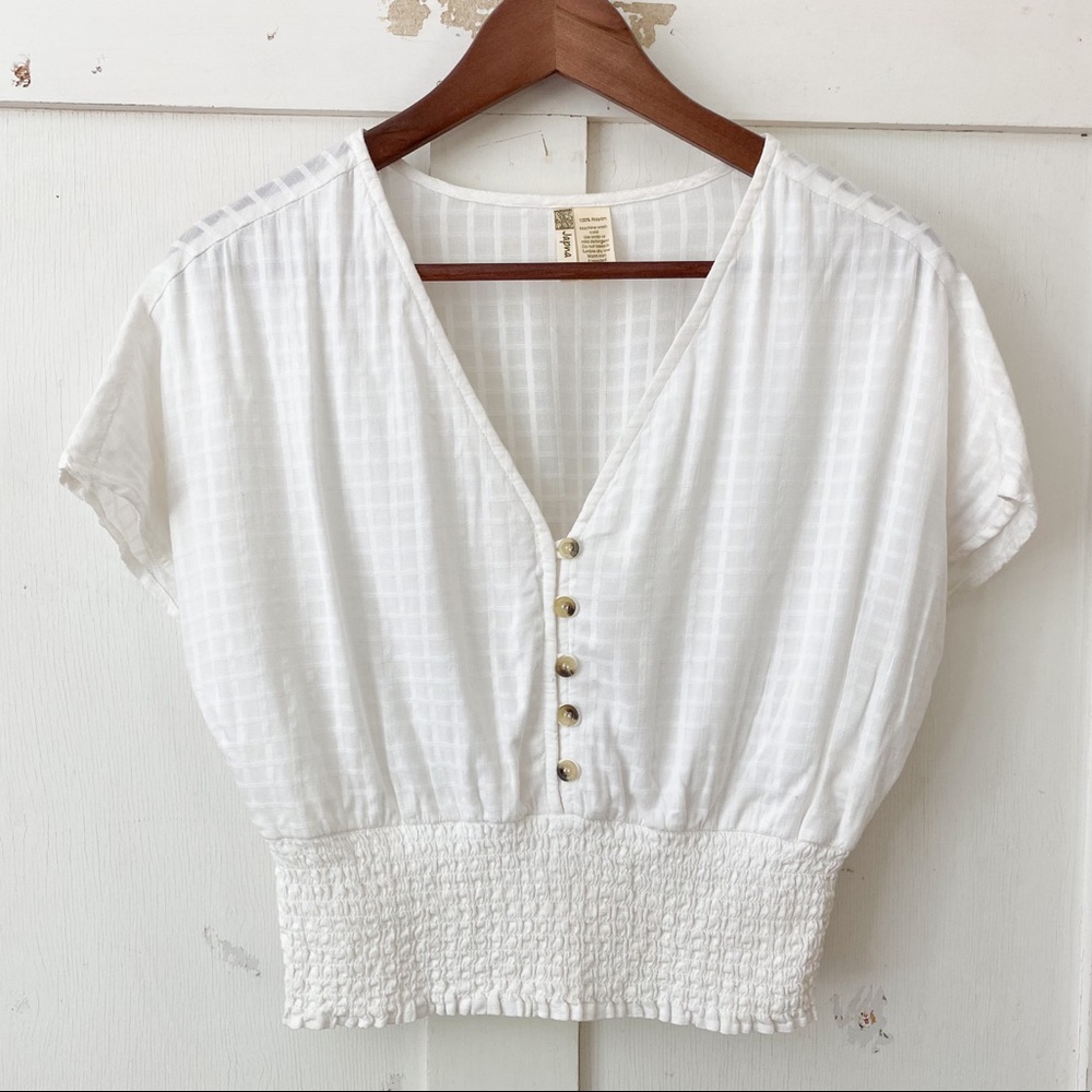 Japna button v-neck cinche waist blouse XS - Picture 1 of 7